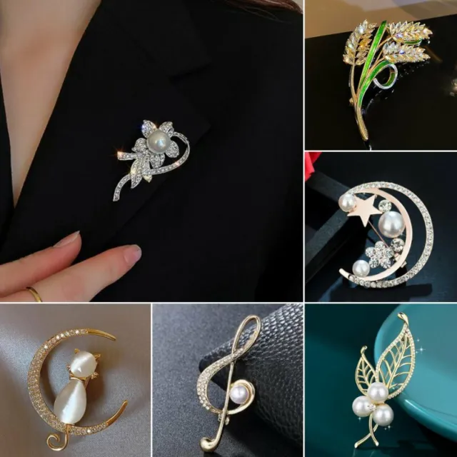 Charm Flower Pearl Enamel Crystal Brooch Pin Corsage DIY Bouquet Women Jewellery