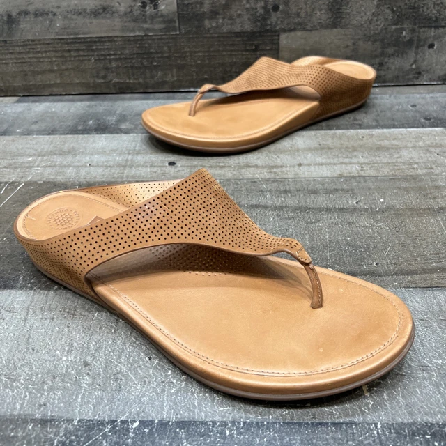 Fitflop Womens Brown Leather Thong Comfort Sandals Size 10