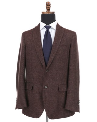 J Hilburn Vitale Barberis Wool Silk Linen Sport Coat Brown w/Red Specks 40R
