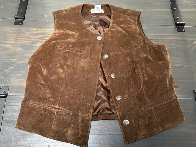 VTG Stonebridge Vest Women's PS Faux Suede Brown Western Button Rodeo Cowgirl