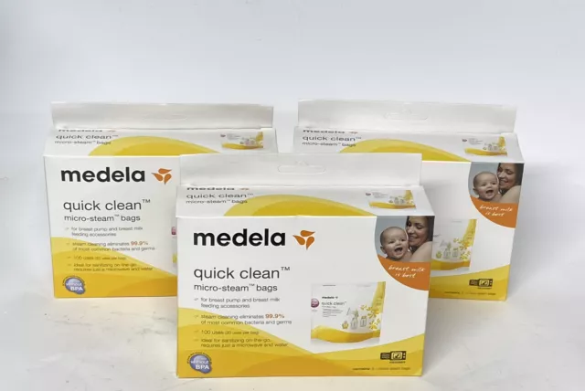 LOT OF 3 Medela Quick Clean Micro - Steam Bags 5ct ( 15 TOTAL ) 20 Uses Per Bag