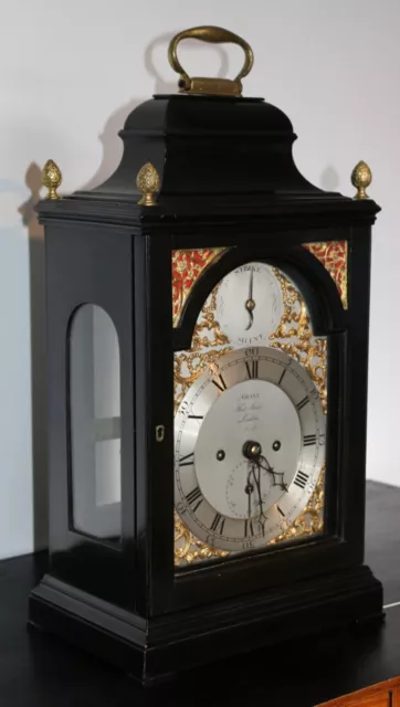 Antique English 18th Grant london Ebonised Twin Fusee Verge Bracket Clock