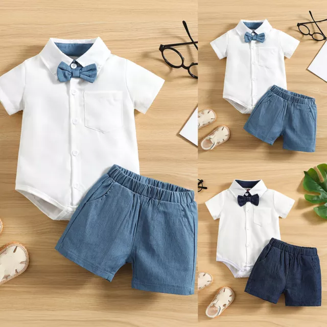 Baby Jungen Taufe Festliche Kleidung Gentleman Kostüm Kurzarm Romper Kurz Hosen