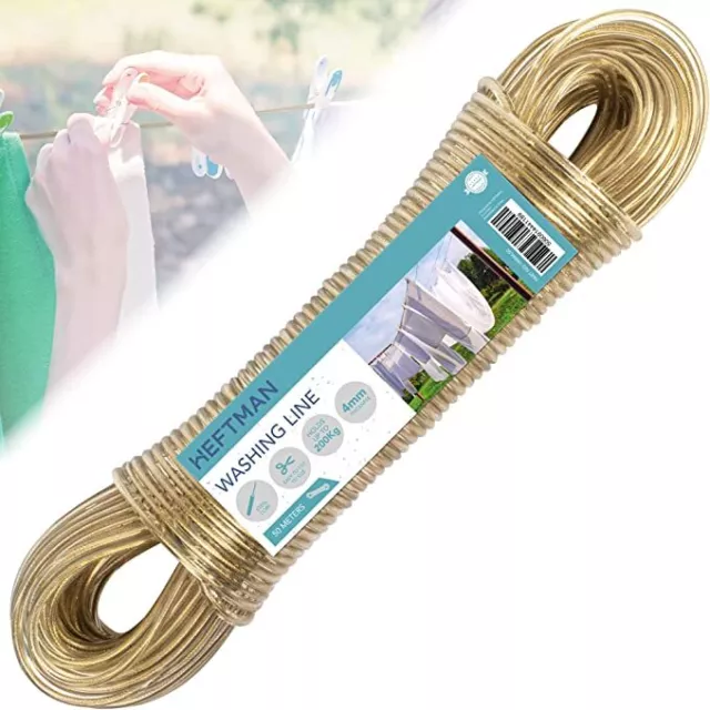 H&S 50m Washing Line Rope Steel Core Laundry Clothes Lines Thick Strong Plastic PVC Cover Garden Outdoor