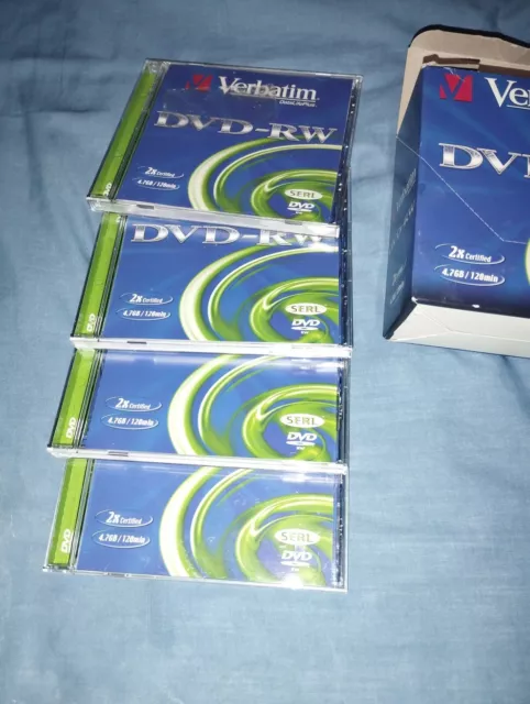 Used (fully erased) Verbatim DVD-RW 4.7GB,  2x Speed  - box of 4 in jewel cases