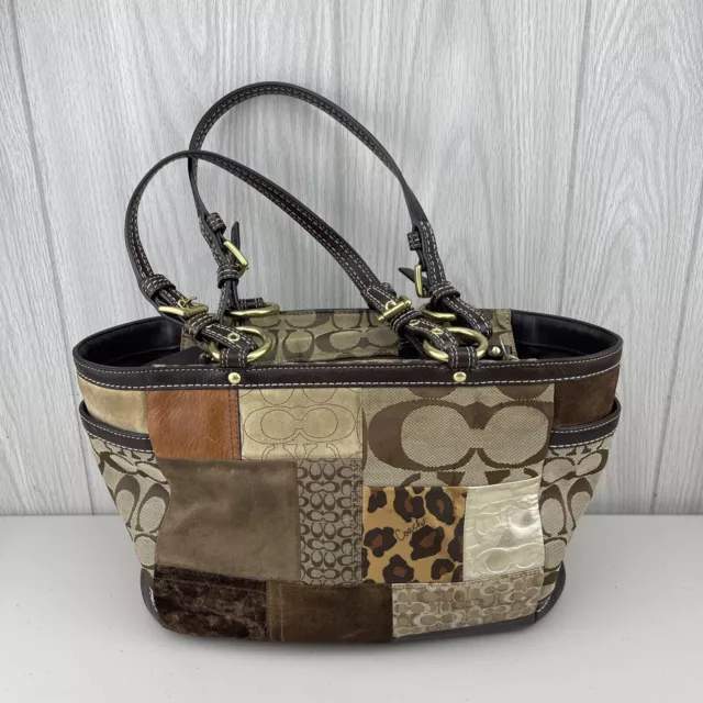 COACH PATCHWORK F12843 Canvas Leather Embossed Shoulder Tote Bag Purse ...