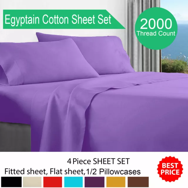 2000TC 100% Premium Egyptian Cotton Sheet Sets Fitted Flat Sheet Pillowcases