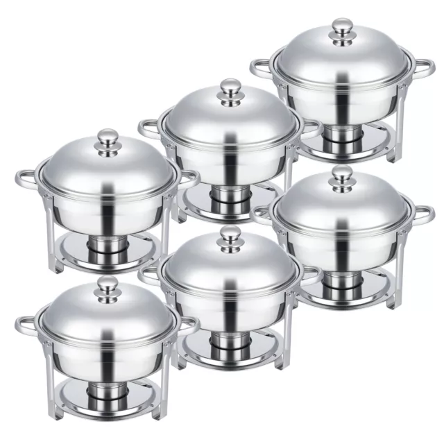 6pcs Round Stainless Steel Chafing Dish Kit w/ 5L Food Pans Fuel Holders Lids