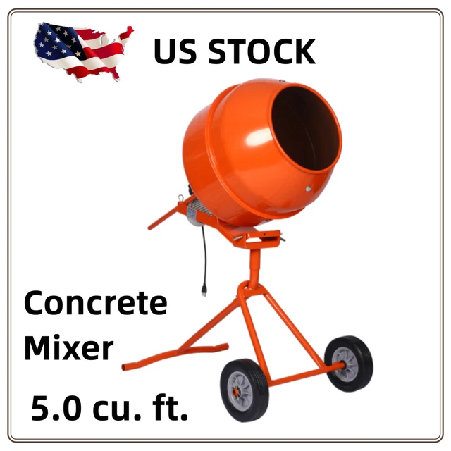 5.0Cu. Ft Portable Concrete Mixer Electric Cement Mixer 1/2 HP Drive Motor USA
