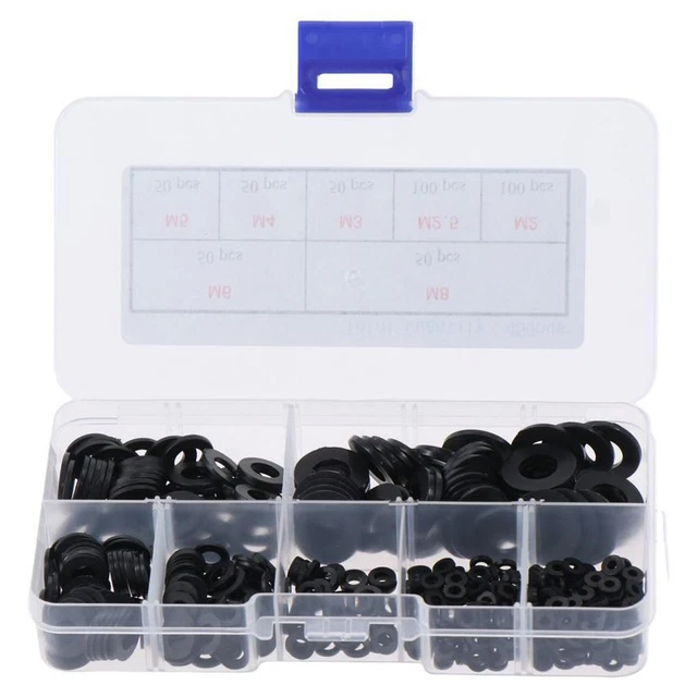 LBY 400pcs Washer Assortment Kit | M3 M4 M5 M6 M8 Flat & Spring Lock Washers | Carbon Steel Black Finish