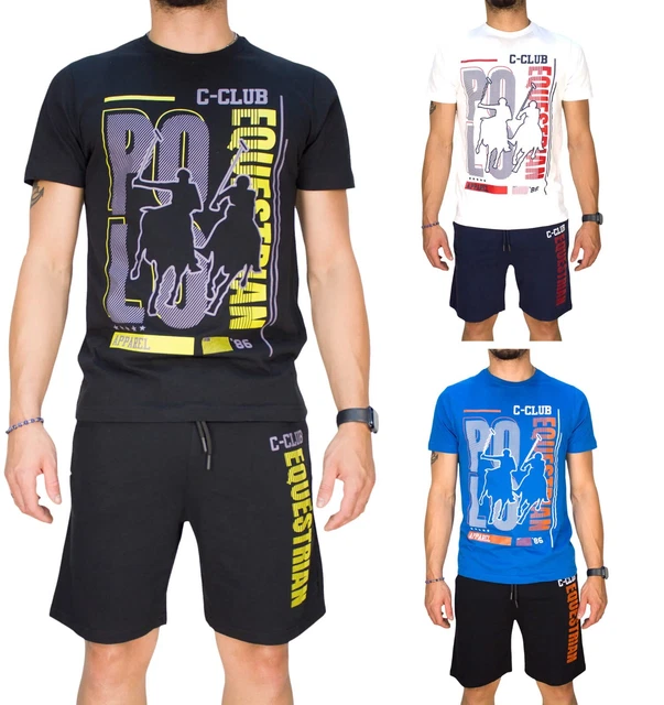 Set tuta uomo pantaloncino e t-shirt cotone Sportivo 2 pezzi Mare Palestra Polo