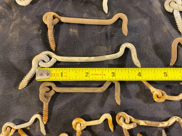 Vintage lot Metal Door Latch Hooks Barn Gate Locks Eyelets Threaded Steel Catch 8