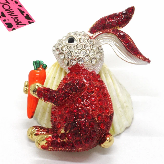 Hot Fashion Women Red Cute Rabbit Carrot Bling Crystal Charm Brooch Pin Gift