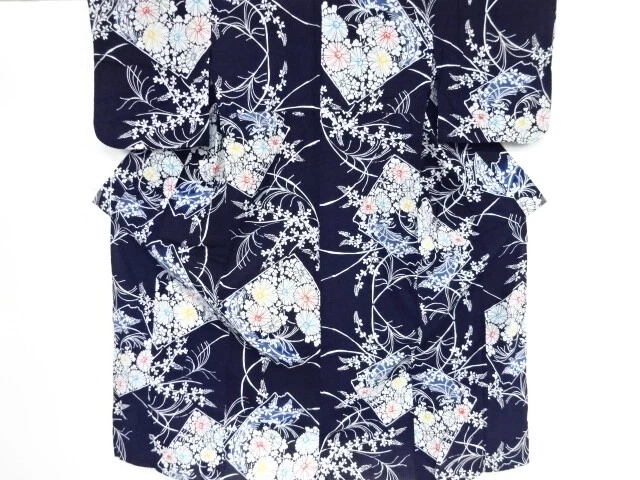 46099# Japanese Kimono / Antique Yukata / Shikishi Pattern & Floral Plants