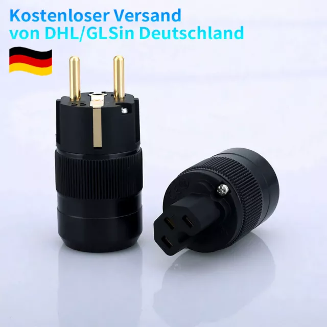 Paar HIFI Gold überzogener Netzstecker EU Schuko IEC Audio Power Plug Connector