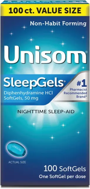 Geles nocturnos para dormir Unisom, difenhidramina HCI, 100 unidades