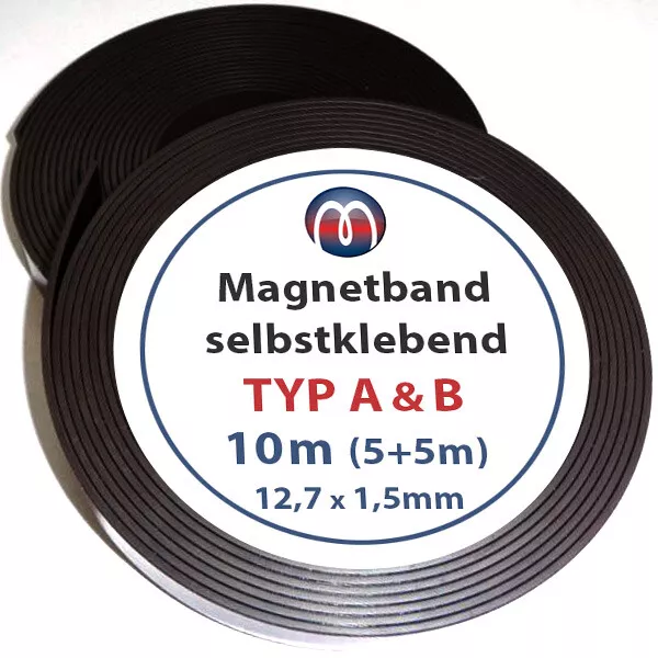 Magnetband Magnetstreifen selbstklebend 1,5mm x 12,7mm x  5m, Typ A + B