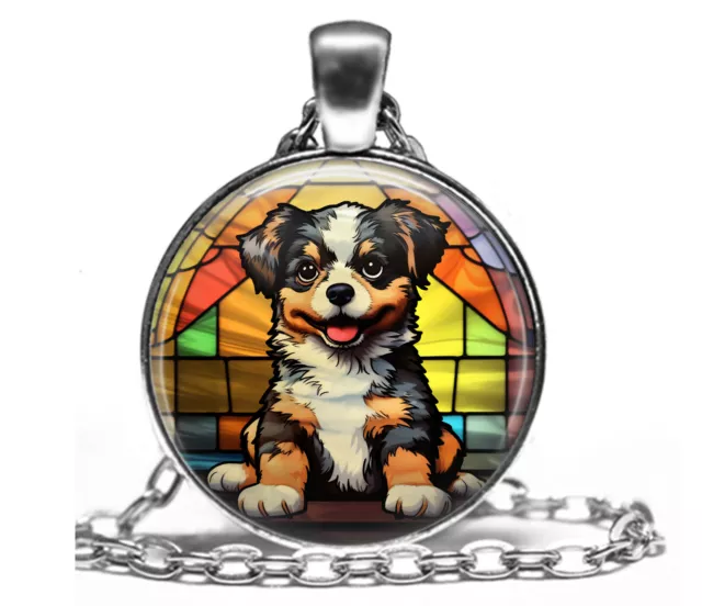 Faux Stained Glass Bernese Mountain Dog Mom Puppy Lover Gift Pendant Necklace