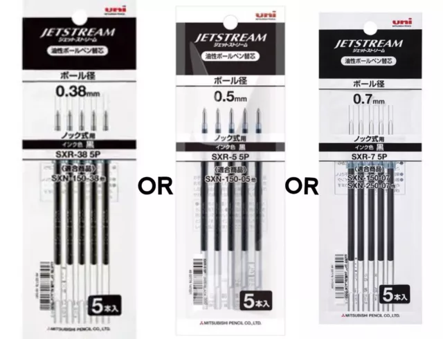 Uni Jetstream Refill Black pack of 5 for a single color pen, 0.38mm,0.5mm,0.7mm