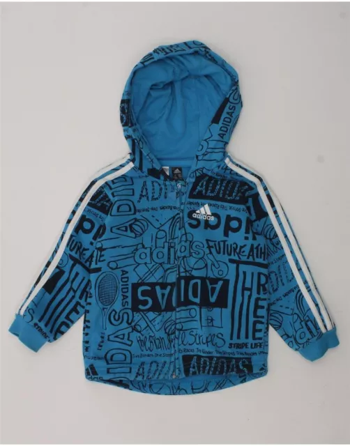 ADIDAS Baby Boys Graphic Zip Hoodie Sweater 18-24 Months Blue Cotton AQ20