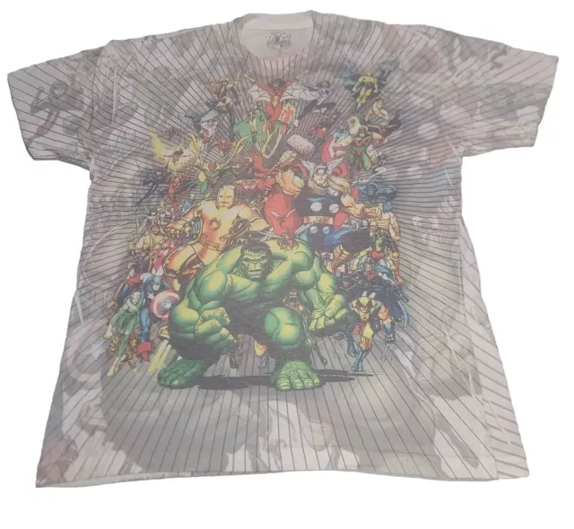 RARE UNIVERSAL STUDIOS Marvel AOP White Shirt size XL Hulk Avengers ...