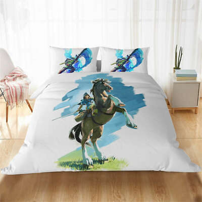 Wild Horse Grassland Blue Sky 3D Quilt Duvet Doona Cover Set Pillow case Print