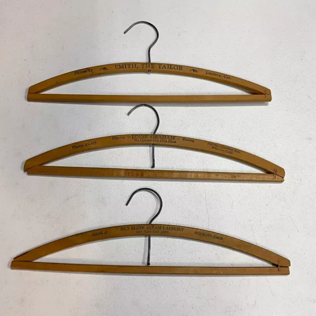 Vintage Sturdy Wooden Hangers Lindsay, Whittier, Red Bluff, CA Tailors Lot of 3