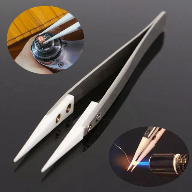 Ceramic Tip Stainless Steel Tweezers Fine Pointed Tip Heat Resistant Tweezers_aa