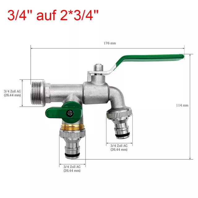 Doppel Wasserhahn Garten 1/2, 3/4 Zoll Anschluss Kugelhahn Messing Auslaufhahn~