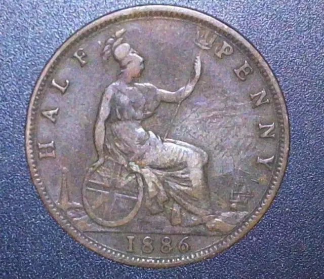 1886 GREAT BRITAIN 🇬🇧 Half Penny ~ Queen Victoria