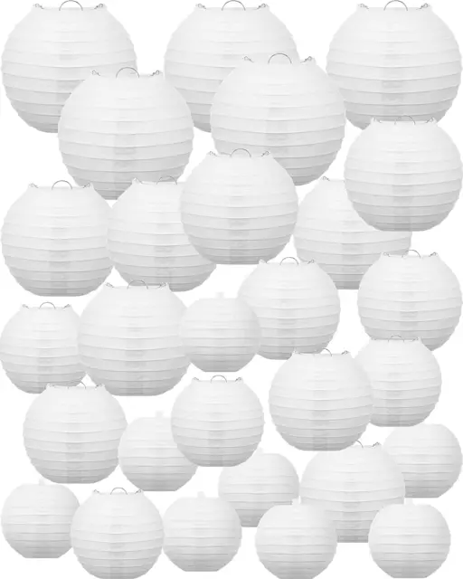 80 Pack Chinese Japanese Paper Lanterns 4″ 6″ 8″ 10″ 12″ Hanging round White