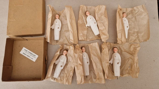 Rare ancien Lot 6 Figurines Communiants Pièce Montée Petit Colin gâteau