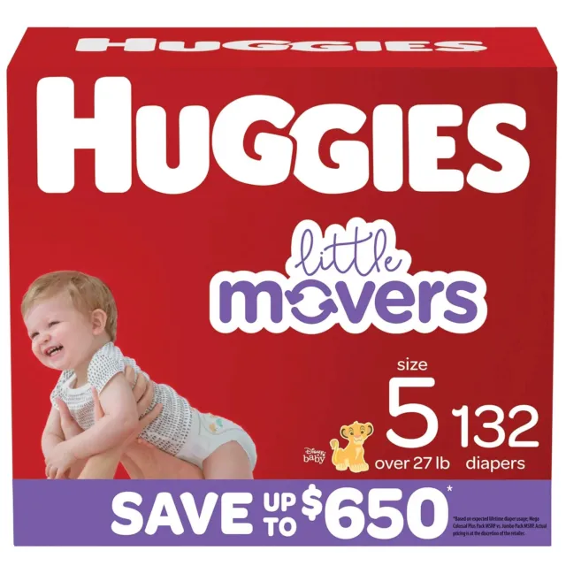 Huggies Little Movers Diapers, Size 5 - 27+ Pounds (132 Count)