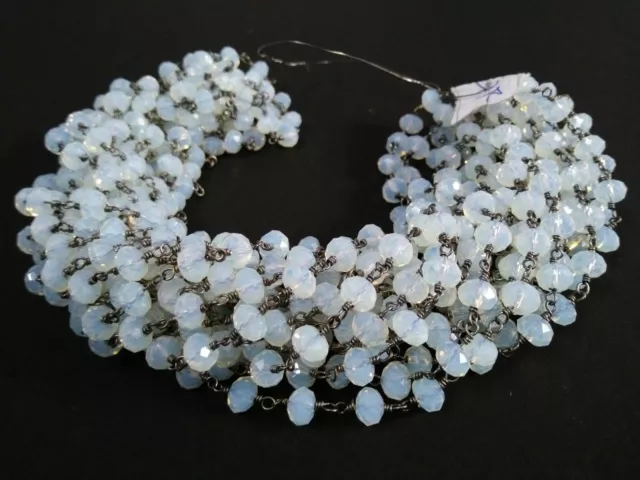 10 Feet Opalite Quartz Rondelle Faceted 3-4mm Beads, Rosary Chain Black Wire O3