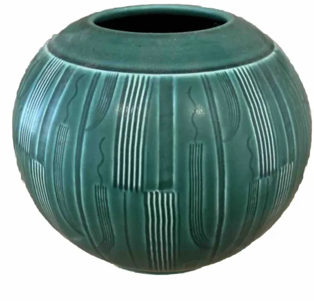 Mid Century ATOMIC Danish Pottery 5”Vase Aluminia GREEN Royal Copenhagen Denmark