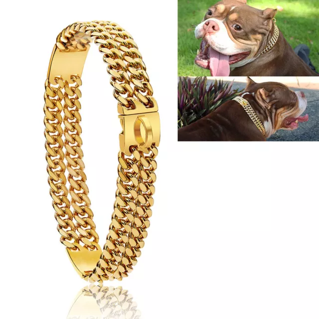 Heavy Duty Pet Dog Choke Collar Double Chain Stainless Steel Necklace Cuban Link