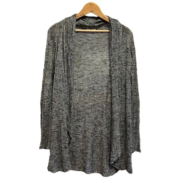Eileen Fisher Gray Linen Blend Open Front Long Drapey Cardigan Sweater