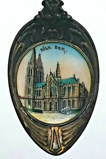 Antico 800 Argento E Smalto Ciotola & Manico Souvenir Cucchiaio Koln Colonia Ca