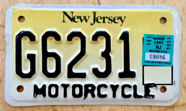 1997 New Jersey  Motorcycle Cycle  License Plate " G 6231 " Nj 97