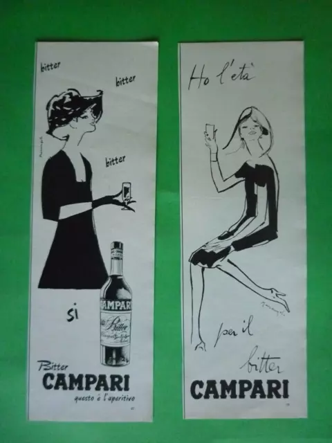 BITTER CAMPARI 1964 2 clipping Pubblicita' vintage disegno Marangolo originale