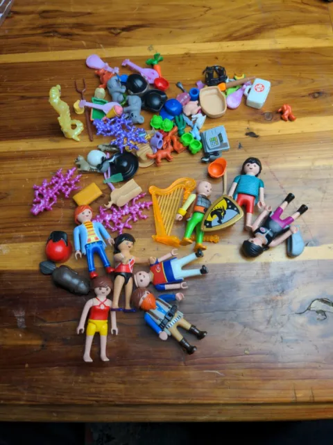 Playmobil Lot  Mixed Themes Animals Cowboys Swimming Helmets Accessories