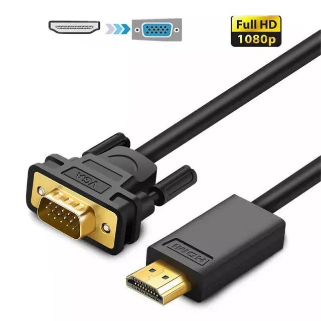 HDMI to VGA Cable HD-15 D-SUB Video Adapter Cord For PC Monitor Game HDTV UK