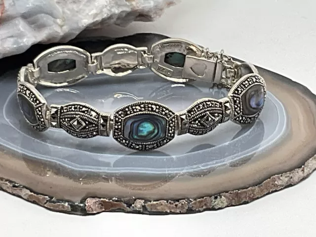 Gorgeous ABALONE Multistone 925A Marcasite HInged Bracelet