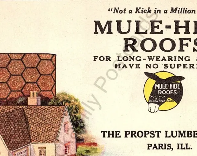 Vintage Paris, IL. Advertising Ink Blotter Mule Hide Roofs Propst Lumber Co.