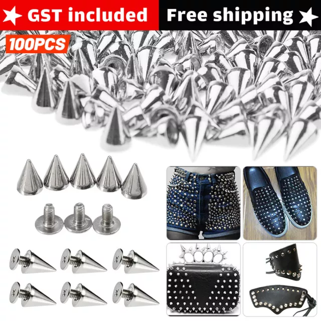 100~500x Silver Cone Spikes Screwback Studs DIY Craft Cool Rivets Punk 7x10mm AU