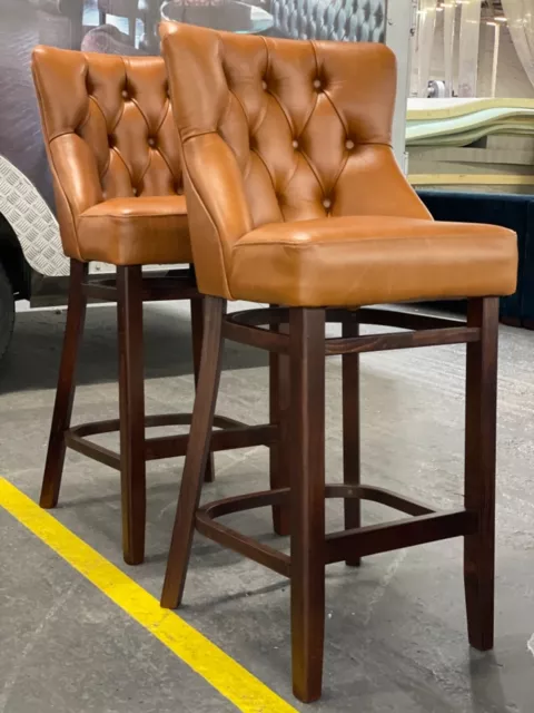 Luxury chesterfield bar stool , reall leather stool , solid wood highstool