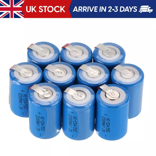 Ni-Cd Rechargeable Batteries, 1.2V 2200 mAh 4/5Sub C Battery(Pack of 10), Blue