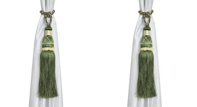 Beautiful Polyester Tassel Rope Curtain Tieback color Green Lace set of 2 Pcs