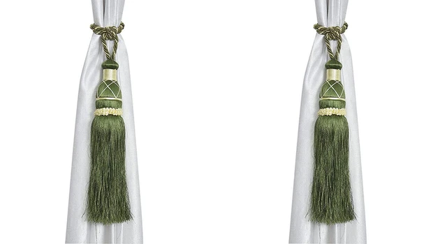 Beautiful Polyester Tassel Rope Curtain Tieback color Green Lace set of 2 Pcs