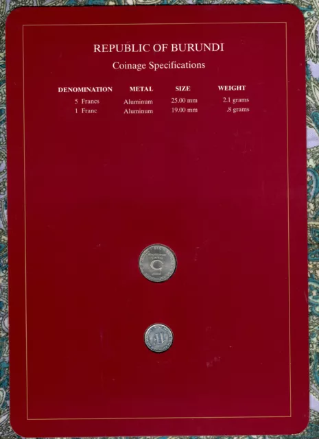 COIN SETS OF ALL NATIONS BURUNDI w/card 1980 5 FRANCS AND 1993 1 FRANC Rare set 2